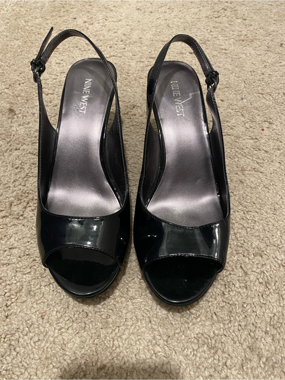 Nine West Black Peep-Toe Slingback Heels
